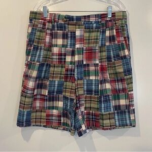 Berle Multicolor Madras Plaid‎ Patchwork Pleated 9.5” Shorts Mens Size 34 (1119)